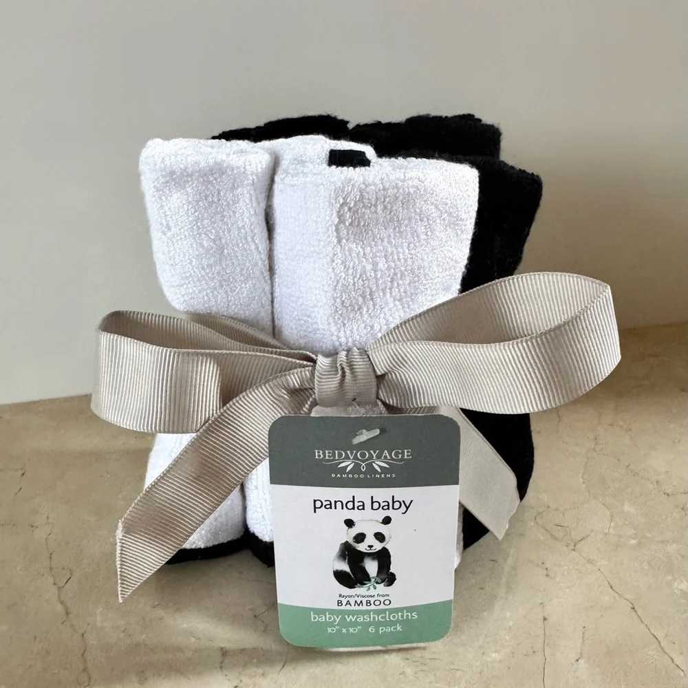(Set of 6) BedVoyage Panda Baby Bamboo & Cotton Baby Washcloths / Facial Cloths